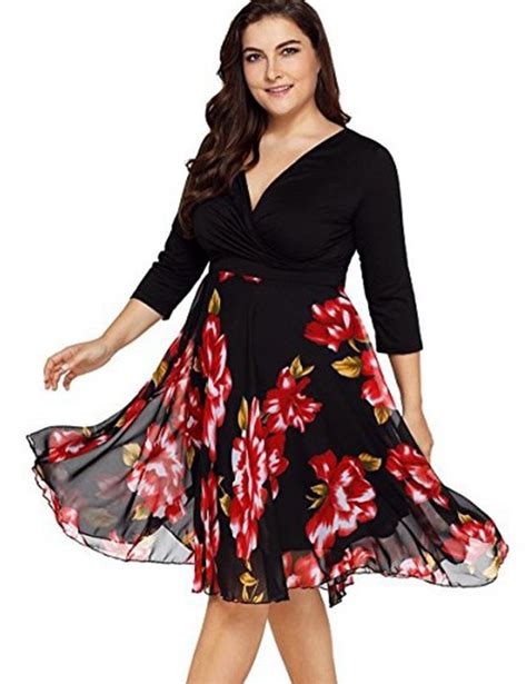 Plus Size Elegant Knee Length Floral Dress Plus Size Prom Dresses