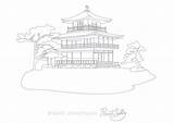 Coloring Book Pages Temple Pavilion Golden Japan Adult Japanese Printable Kinkaku Ji sketch template