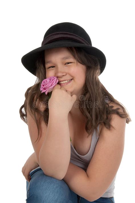 Asian Teen Girl In Black Hat Royalty Free Stock Image