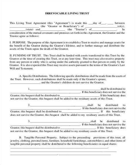 living trust forms sample living trust form   documents