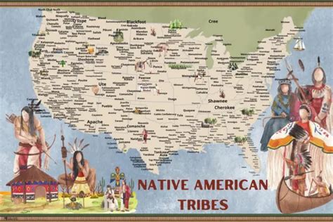 native american tribe state icons map indigenous people art print