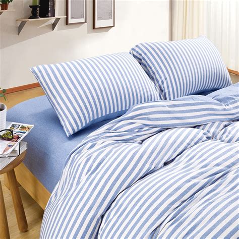 sky blue white stripe pattern pcs sheet pillowcase  duvet cover