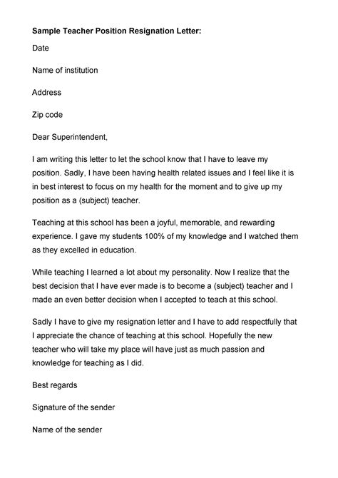 teacher resignation letters ms word templatelab