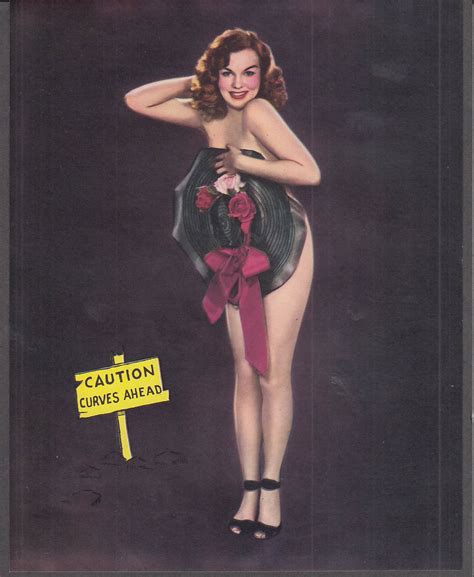 Pin Up Calendar Sample Sheet 1940s Caution Curves Ahead Big Hat Hides Nude