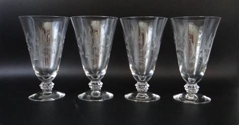 Set Of 4 Antique Fostoria Cynthia Depression Glass Cut Glass Iced Tea