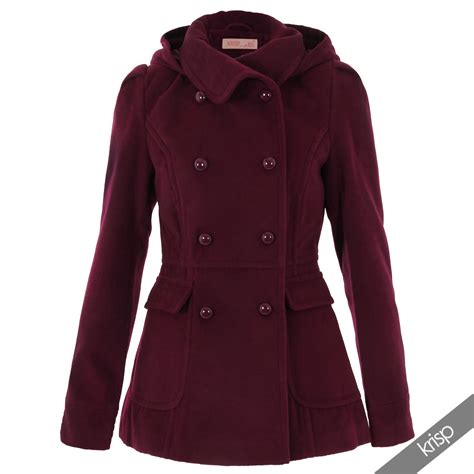 womens  collar hooded double breasted wool duffle coat jacket winter warm ebay