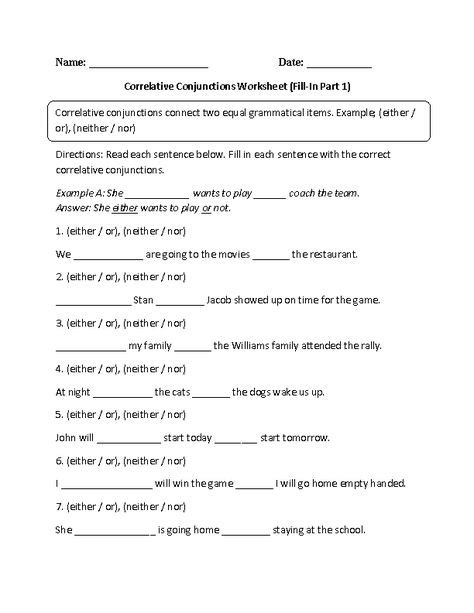 fill  correlative conjunctions worksheet homeschool english