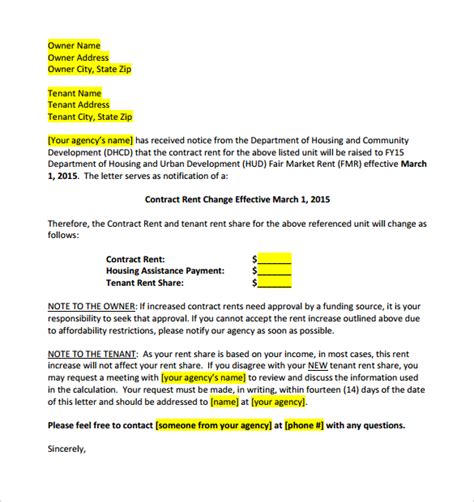 sample rent increase letter templates   ms word