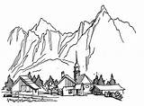 Coloring Village Mountains Pages Mountain Switzerland Printable Drawing Berge Color Colouring Swiss Natural Ausmalbilder Malvorlagen Para Colorear Print Bergen Flag sketch template