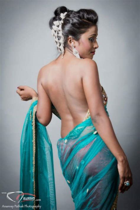 hot indian model sizzling photoshoot in backless saree and bra and panty hot4sure