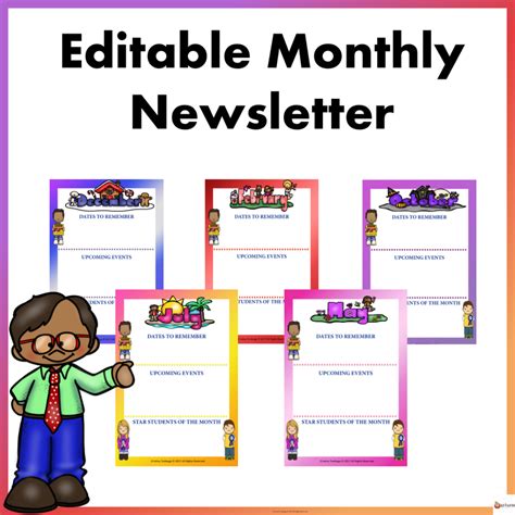 editable monthly newsletter templates   teachers