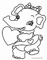 Coloring Valentine Pages Elephant Cute Heart Drawing Funny Bear Elephants Valentines Card Girl Girls Clipart Clip Sheet Build Fun Color sketch template