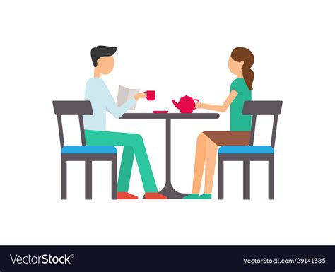 couple man and woman sit at table drink tea vector image