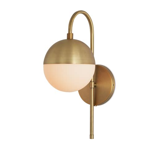 lightscom wall wall sconces powell led wall sconce  hooded white globe aged brass
