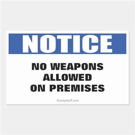 weapons allowed notice sign rectangular sticker zazzle