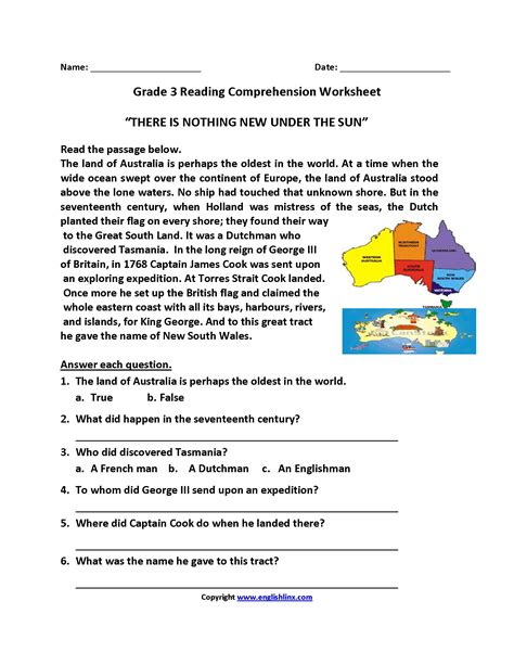 reading comprehension worksheets grade    printable reading