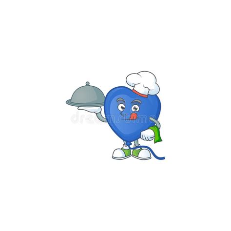 cute blue love balloon   chef  hat  tray cartoon style design