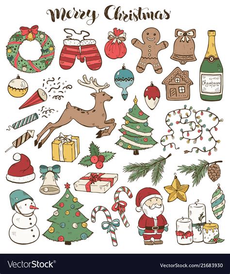 christmas doodles collection royalty  vector image