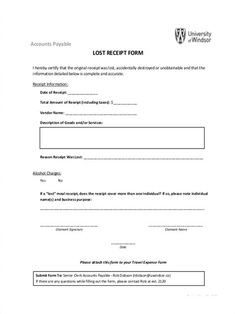 lost receipt form template word
