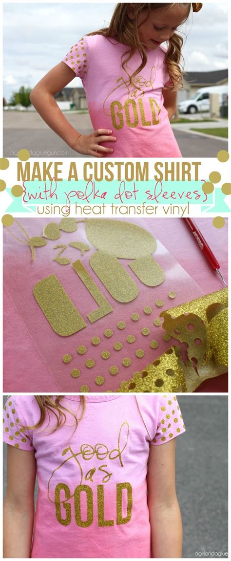 heat transfer vinyl shirt with gold glitter polka dots