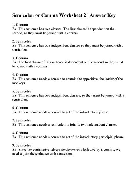 semicolon  colon worksheet