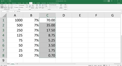 calculate percentage  excel