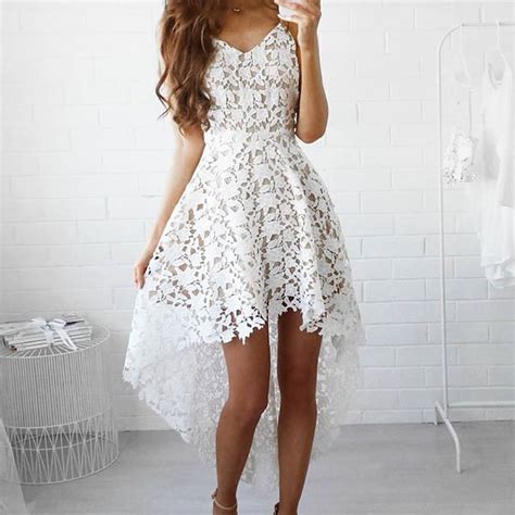 Hualong Strap V Neck Sleeveless White Lace Dress Online