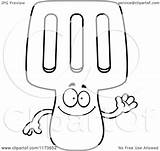 Spatula Mascot Waving Coloring Clipart Cartoon Outlined Vector Cory Thoman Royalty sketch template