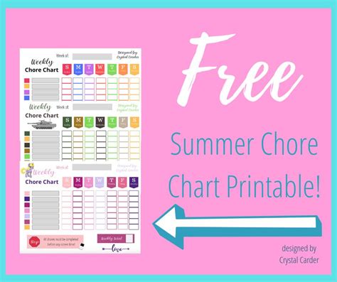 summer chore chart downloadable printables  kids crystal carder
