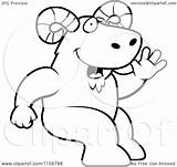 Waving Ram Sitting Friendly Clipart Cartoon Thoman Cory Outlined Coloring Vector sketch template