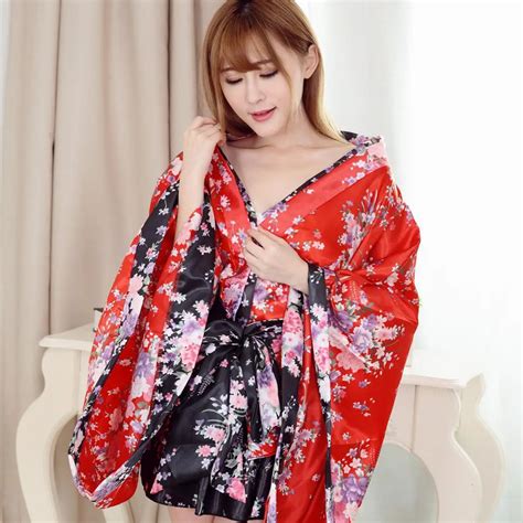 japanaese women sexy kimono with obi print flower bath robe gown lady