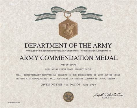 army commendation medal certificate