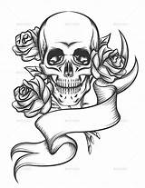 Skull Roses Rose Skulls Tattoo Ribbon Drawing Tattoos Coloring Drawings Pages Designs Graphicriver Stencil Sketches Human Getdrawings Stencils Choose Board sketch template
