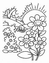 Spring Coloring Pages Color Kids Printable Time Nature Preschoolers Drawing Happy sketch template