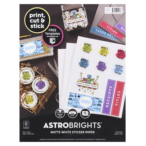 astrobrights sticker paper     lb gsm full sheet matte finish white  sheets