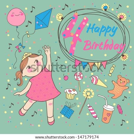 birthday  girl  years greeting stock illustration