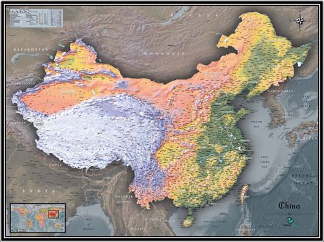 china physical wall map  outlook maps mapsales