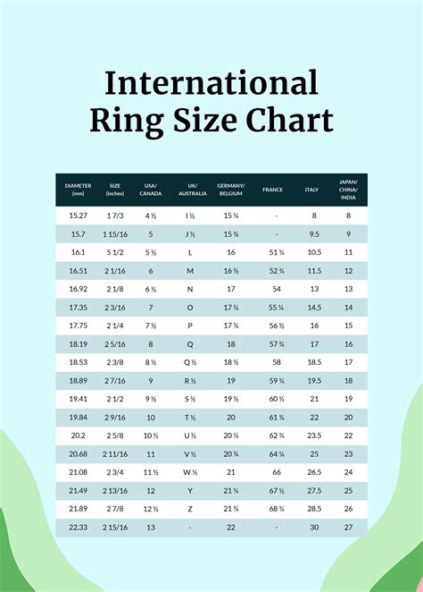 international ring size chart  atelier yuwaciaojp