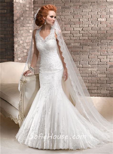 Romantic Mermaid Sweetheart Beaded Lace Wedding Dress With