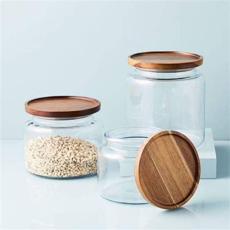 Glass Jars W Acacia Lids Glass Jars Food Storage Containers Glass