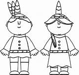 Coloring Pages Native American Indian Pilgrim Girl Boy Thanksgiving Color Americans Face Gingerbread Girls Printable Family Drawing Doll Faces Kindergarten sketch template