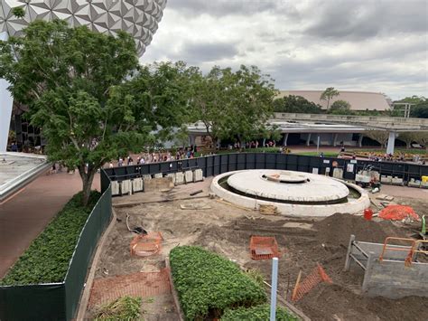 epcot entrance  retro fountain construction update  wdw news today