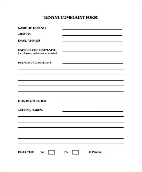 sample tenant complaint forms   ms word