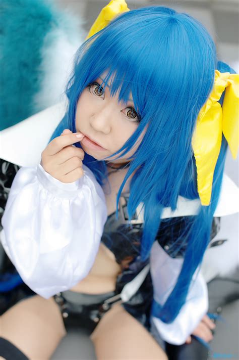 blue hair boots cleavage cosplay dizzy garters guilty gear hairbow