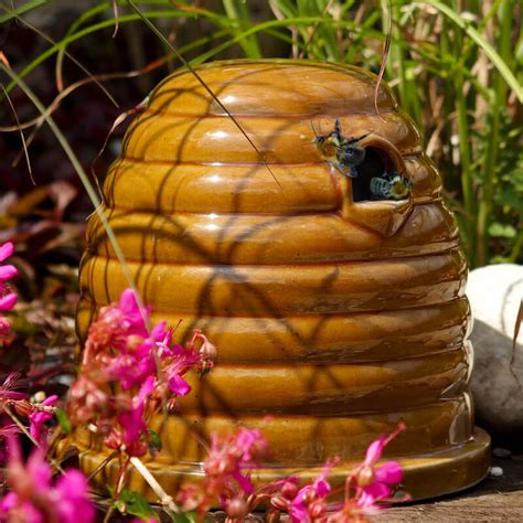 ceramic bee skep bee habitat bumble bee nester unique garden art  birdhouse chick