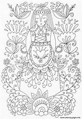 Coloring Pages Adult Flowers Zen Yoga Printable Folk Woman Books Mandala Scandinavian Embroidery Book Adults Color Advanced Colouring Patterns Print sketch template