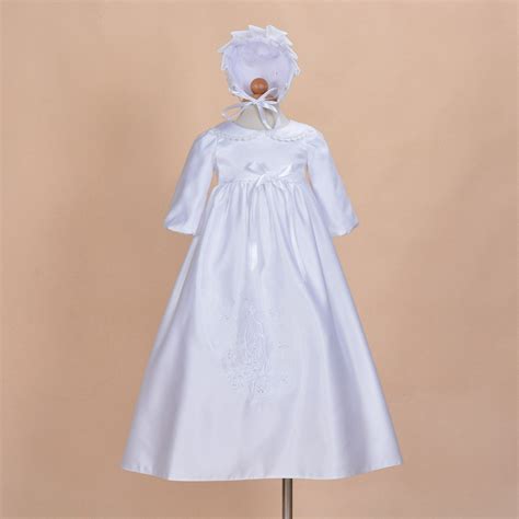 baby girls white satin long sleeves christening gown bonnet