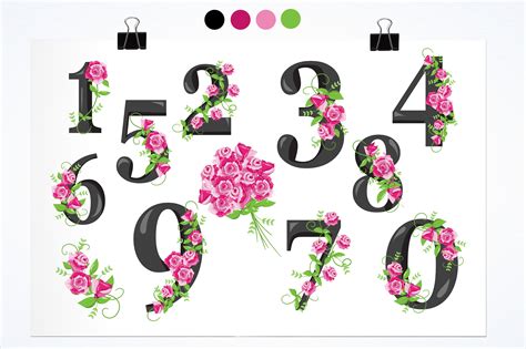 floral black numbers graphic  prettygrafik creative fabrica