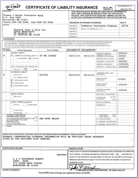 certificate  liability insurance form fillable pertaining