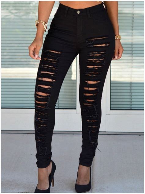 High Quality Women High Waist Black Ripped Skinny Jeans Online Store